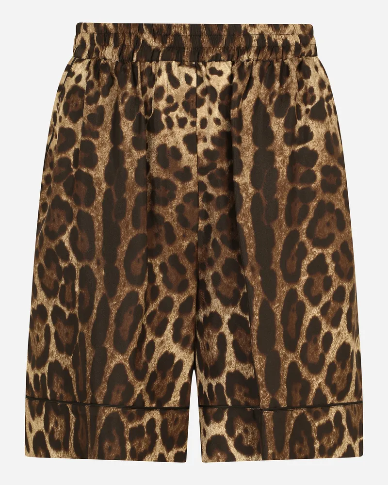 Dolce & Gabbana Shorts Aus Twill Leoprint Mit Paspelierung - Frau Hosen Und Shorts Animalprint Animal-print