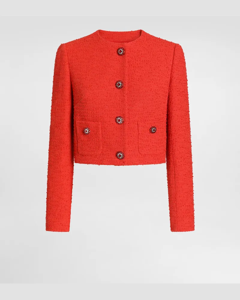 Dolce & Gabbana Einreihige Jacke Aus Tweed Mit Schmuckknöpfen - Frau Mäntel Und Jacken Orange Orange