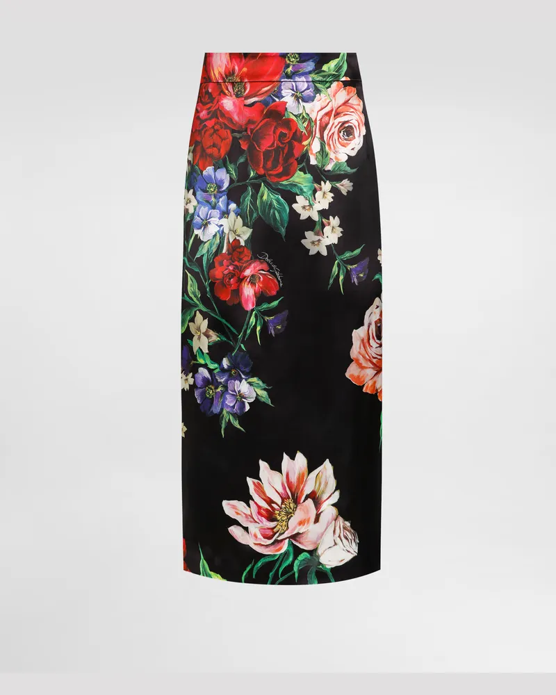 Dolce & Gabbana Longuette-schlauchrock Aus Satin Blumenprint - Frau Röcke Drucken Drucken