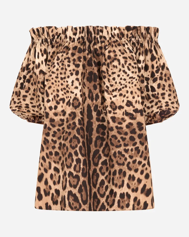 Dolce & Gabbana Kurzarm-shirt Aus Popeline Leoprint - Frau Blusen Und Tops Animalprint Animal-print