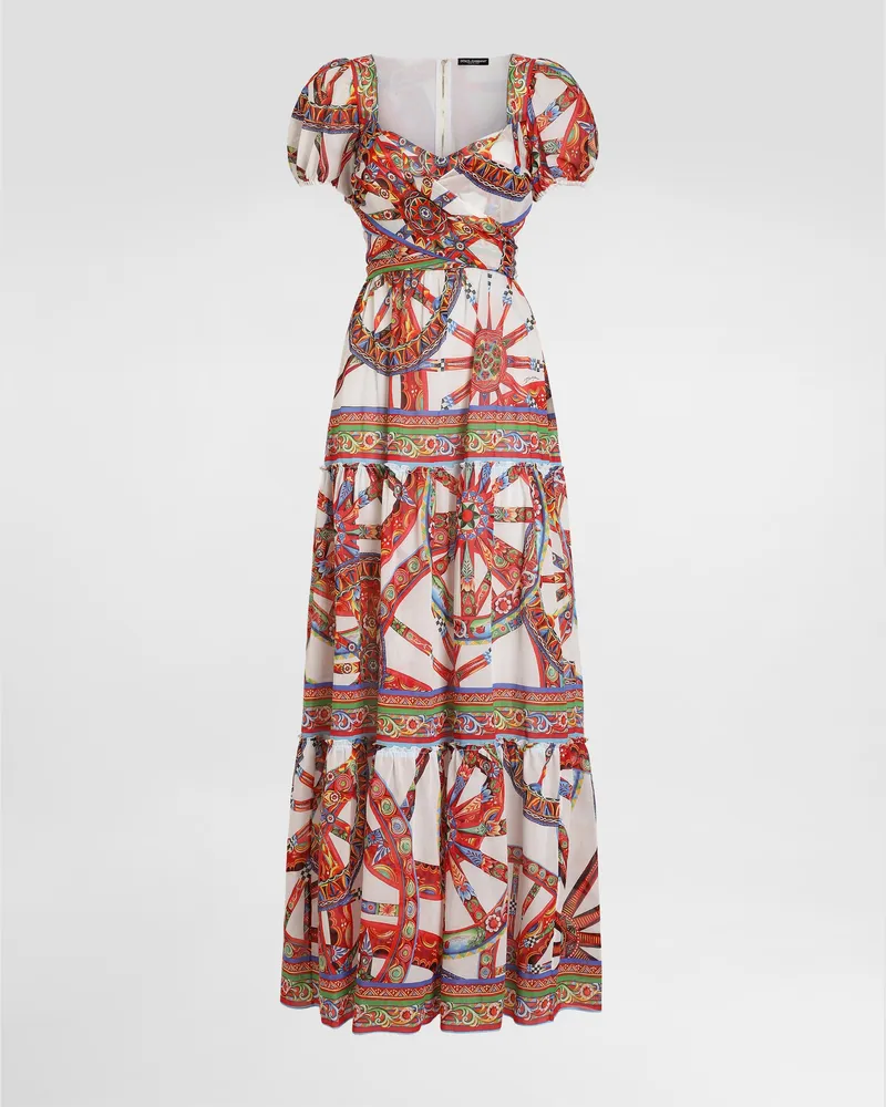 Dolce & Gabbana Maxikleid Aus Batist Mit Carretto-print - Frau Kleider Mehrfarbig Multicolor
