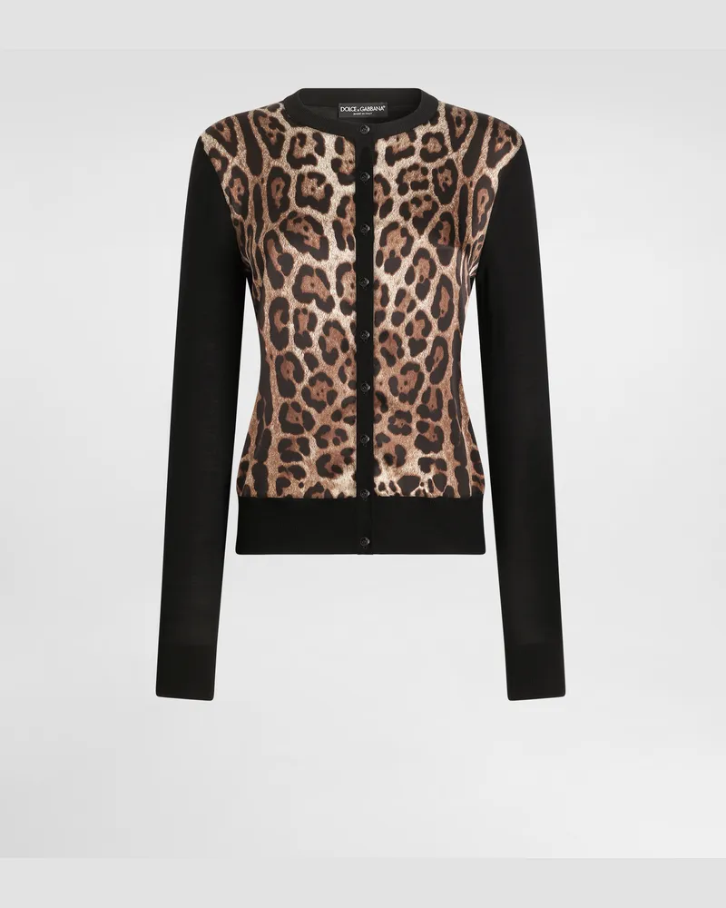Dolce & Gabbana Cardigan Aus Wolle Mit Leo-print - Frau Strickwaren Animalprint Drucken