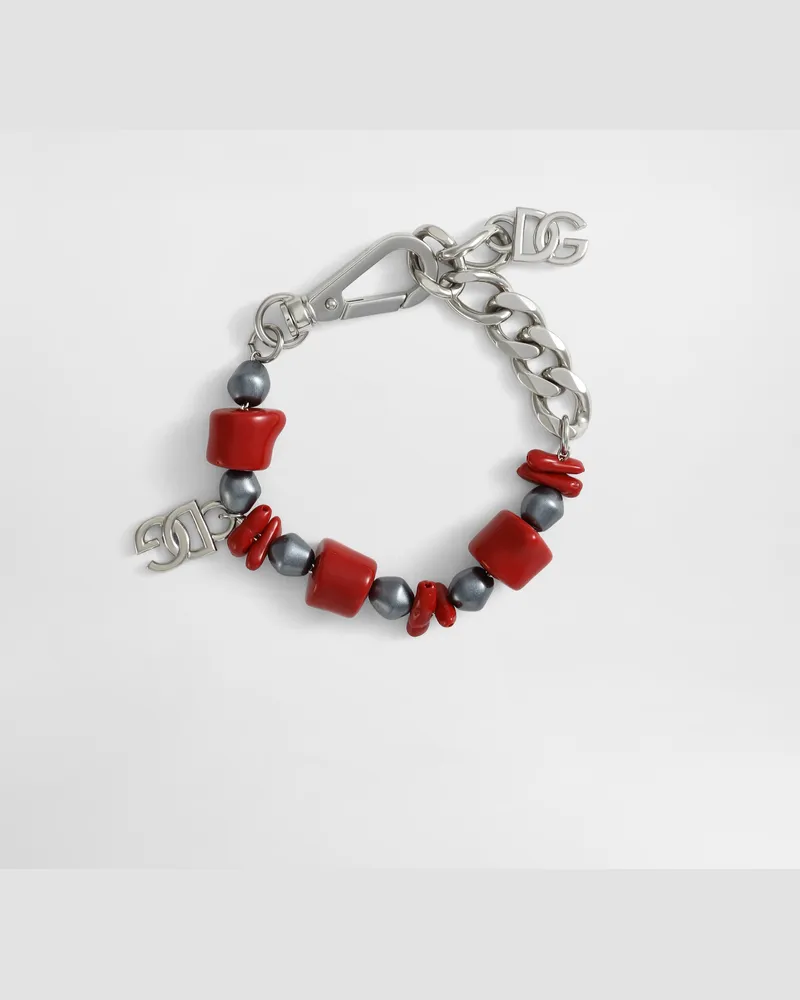 Dolce & Gabbana Armband Aus Metall Mit Korallen Und Logo - Mann Bijoux Silber Metall Silber