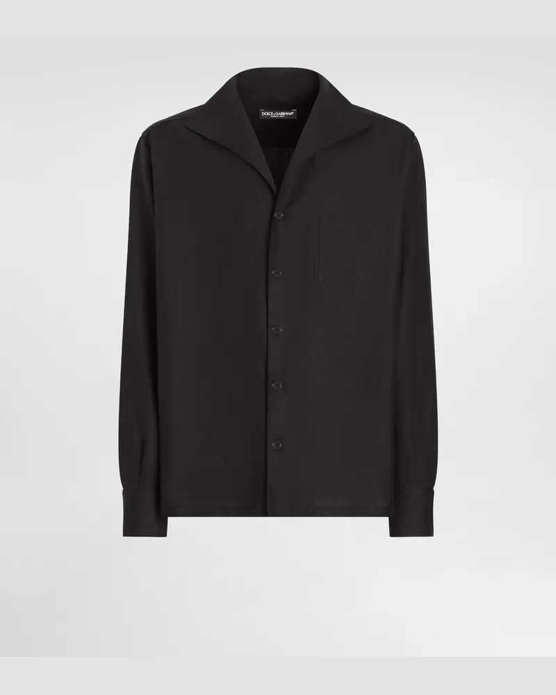 Dolce & Gabbana Langarmhemd Aus Leinen - Mann Hemden Schwarz Leinen Schwarz