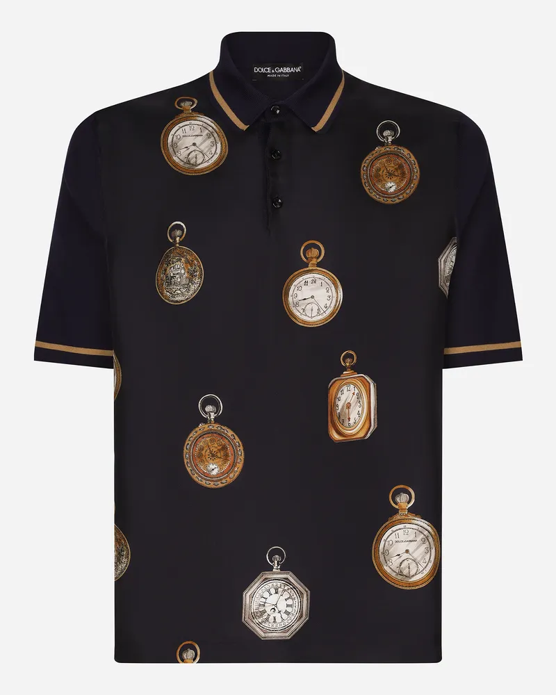 Dolce & Gabbana Poloshirt Aus Seide Uhrenprint - Mann Strickwaren Drucken Drucken
