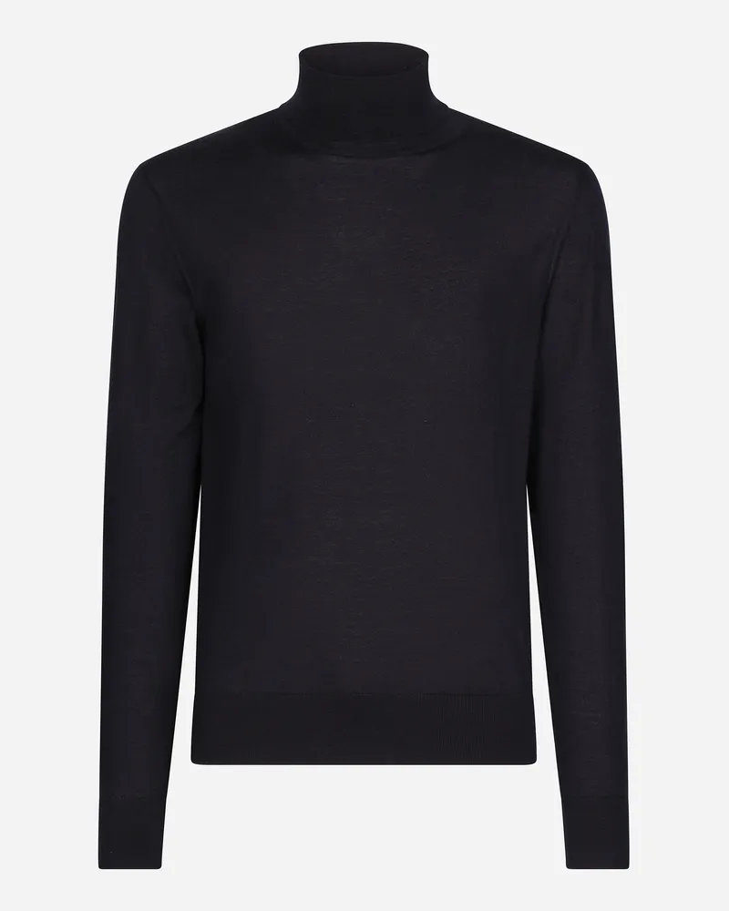 Dolce & Gabbana Rollkragenpullover Aus Kaschmir Und Seide - Mann Strickwaren Blau Kaschmir Blau
