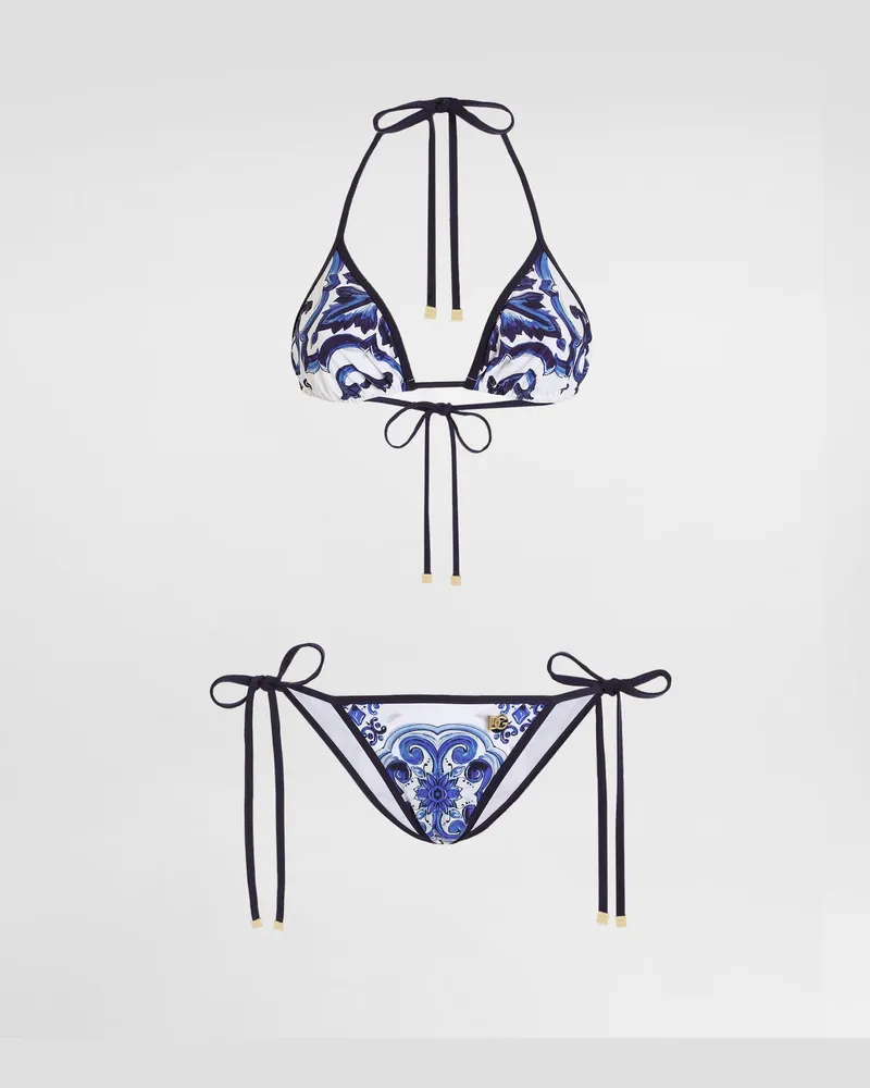 Dolce & Gabbana DG EXCLUSIVE  Triangel-bikini Mit Majolika-print - Frau Bademode Blau Stoff Drucken