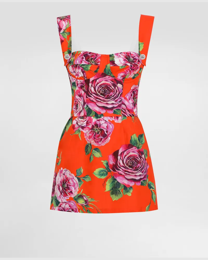 Dolce & Gabbana Langes Bustier-top Aus Baumwolle Rosenprint - Frau Blusen Und Tops Drucken Drucken