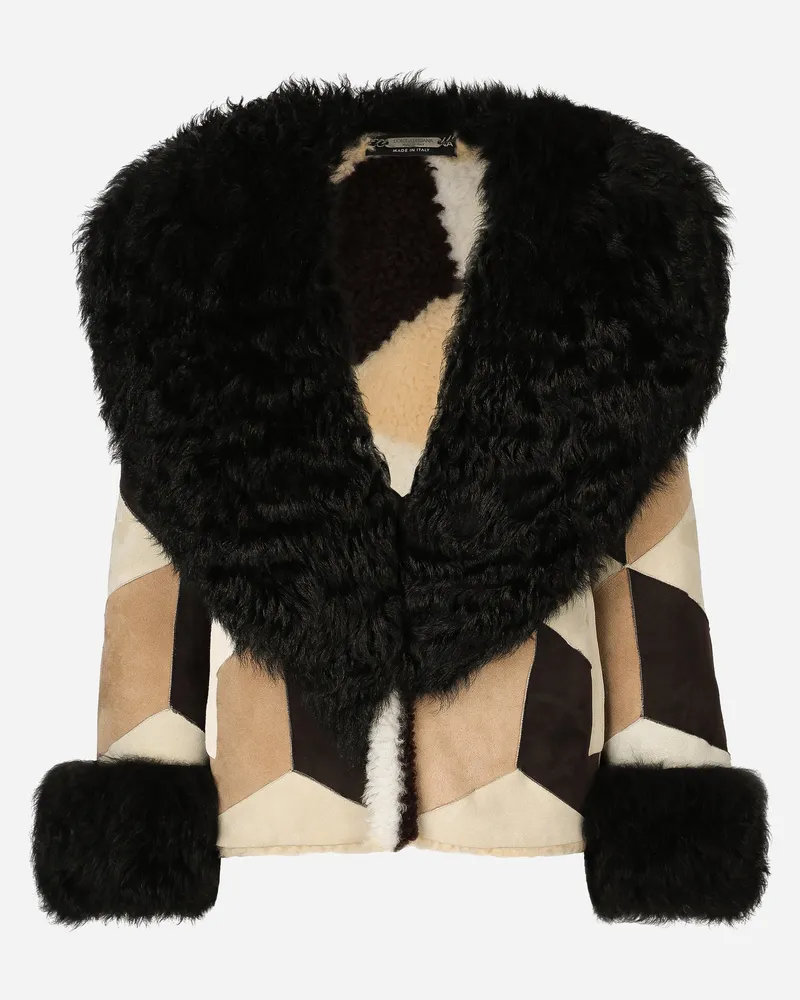Dolce & Gabbana Kurze Winterjacke Aus Schaffell-patchwork - Frau Mäntel Und Jacken Mehrfarbig Leder Mehrfarbig