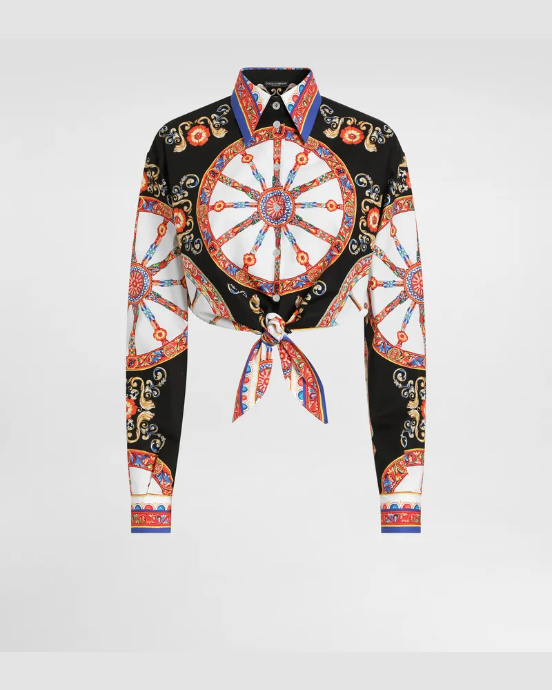 Dolce & Gabbana Hemd Aus Baumwollpopeline Mit Carretto-print - Frau Blusen Und Tops Mehrfarbig Mehrfarbig