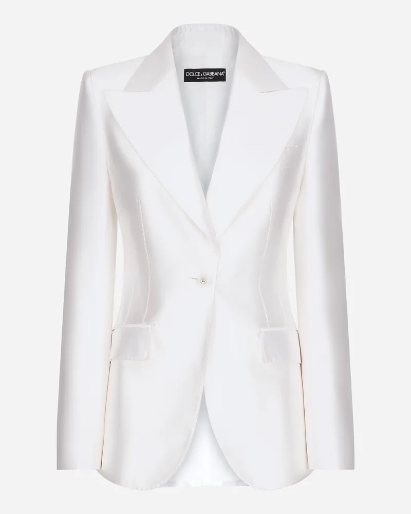 Dolce & Gabbana Einreihige Turlington-jacke Aus Mikadoseide - Frau Blazer Wei� Seide Weiss