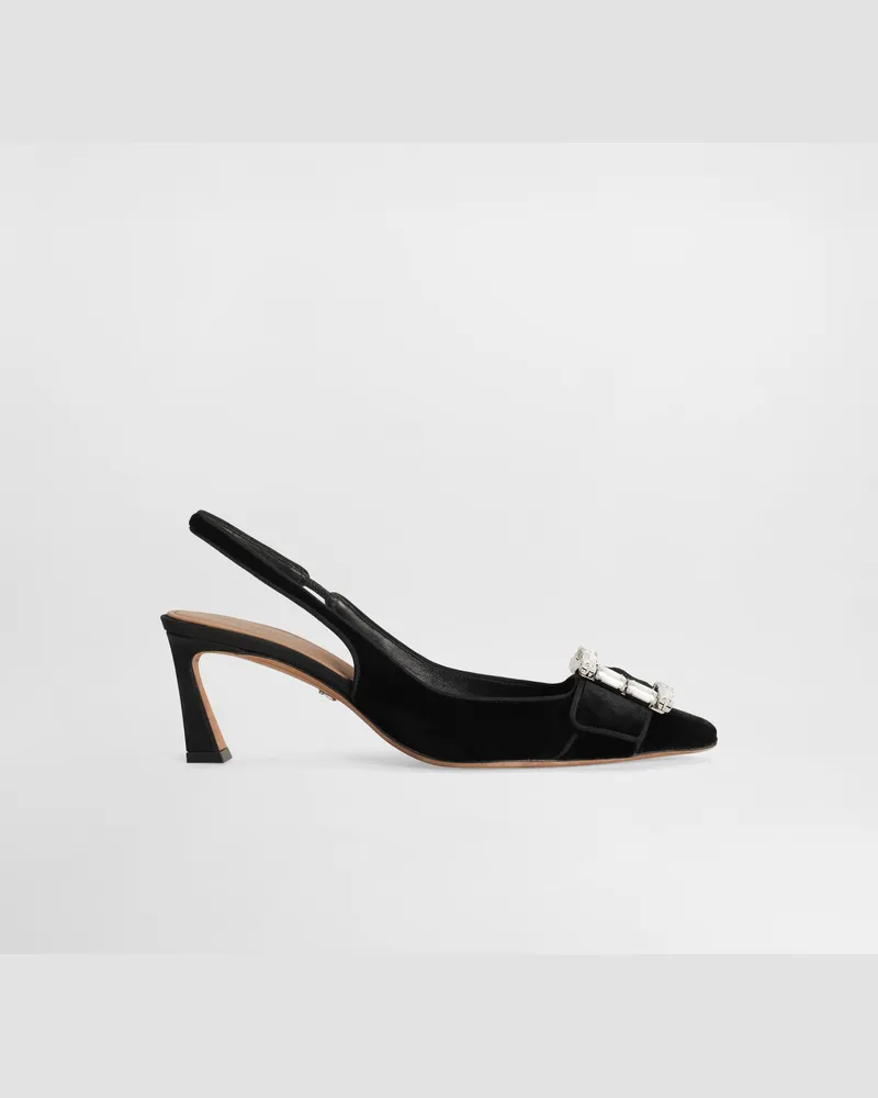 Dolce & Gabbana Slingback Aus Samt Mit Schmuckschnalle - Frau Pumps Und Slingbacks Schwarz Schwarz
