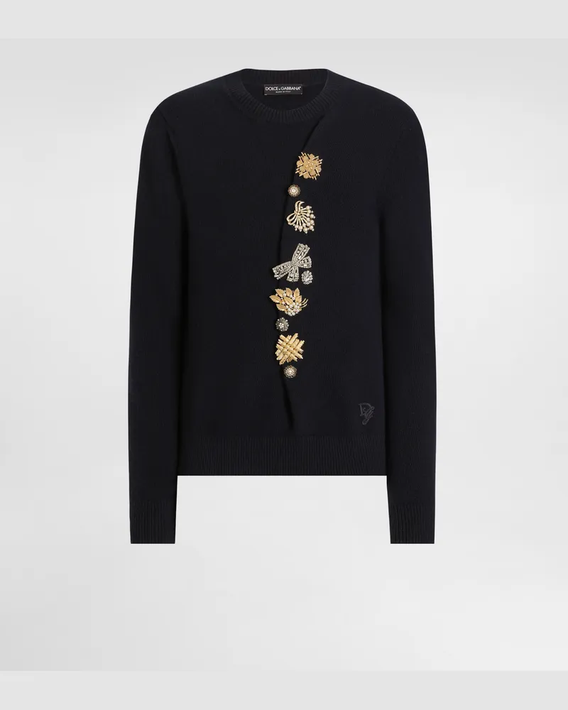 Dolce & Gabbana Rundhalspullover Aus Wolle Mit Schmuckknöpfen - Mann Strickwaren Blau Blau