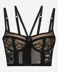 Dolce & Gabbana Das Dessous-Bustier mit schmalen Trägern ist aus floraler schwarzer Chantilly-Spitze gefertigt. Die leichte; glamouröse Optik wird all Ihren Looks eine verführerische Note verleihen Schwarz