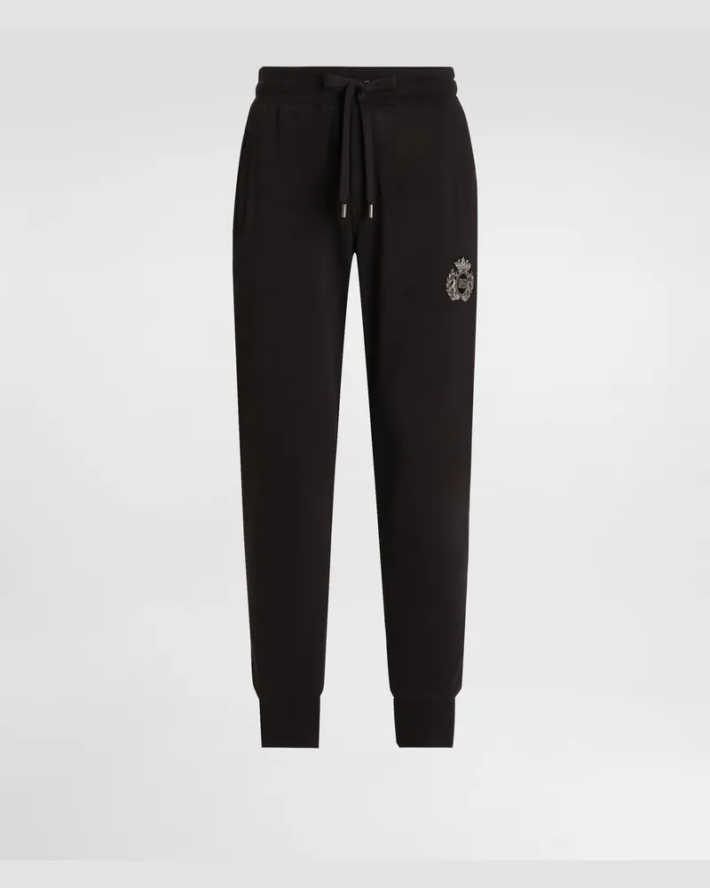 Dolce & Gabbana Jersey Trousers With Heraldic Patch - Mann Hosen Und Shorts Schwarz Black