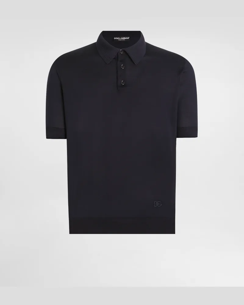 Dolce & Gabbana Satin Silk Polo Shirt - Mann Strickwaren Blau Blue