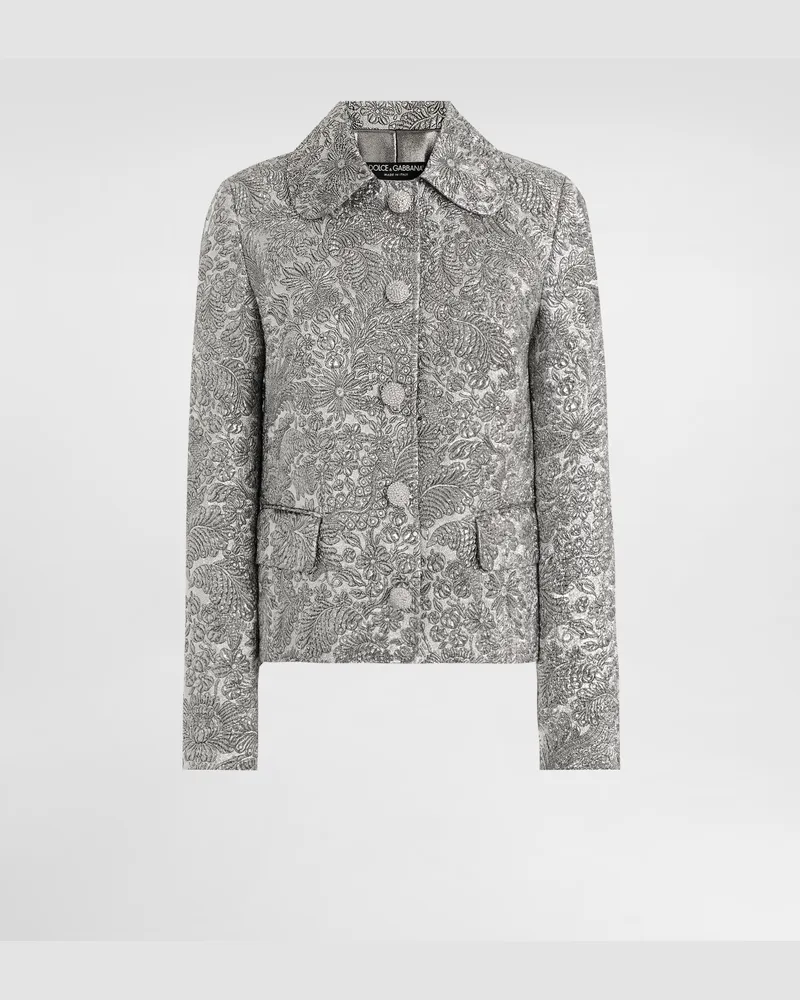 Dolce & Gabbana Single-breasted Jacket In Floral Jacquard - Frau Blazer Silber Silver
