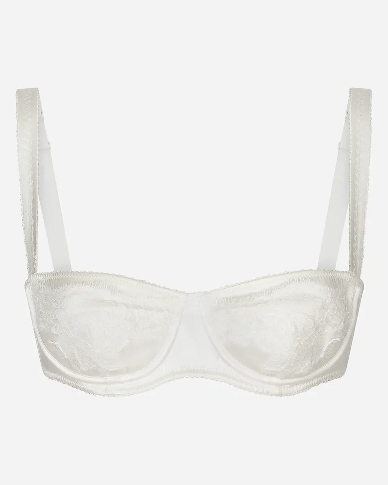 Dolce & Gabbana Teilgepolsterter Balconette-bh Aus Satin Mit Spitze - Frau Unterwäsche Wei� Seide Weiss