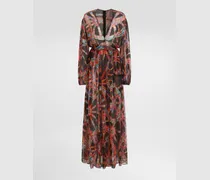 Langes Kleid Aus Chiffon Mit Carretto-print - Frau Kleider Mehrfarbig