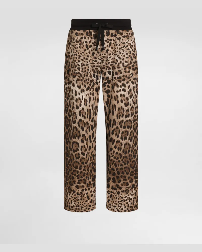 Dolce & Gabbana Jogginghose Aus Stretchjersey Mit Plakette - Mann Hosen Und Shorts Animalprint Drucken