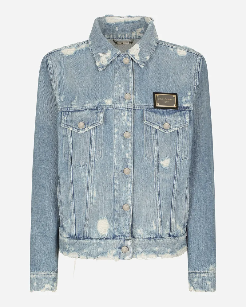 Dolce & Gabbana Jeansjacke Mit Logoplakette - Frau Denim Mehrfarbig Baumwolle Mehrfarbig