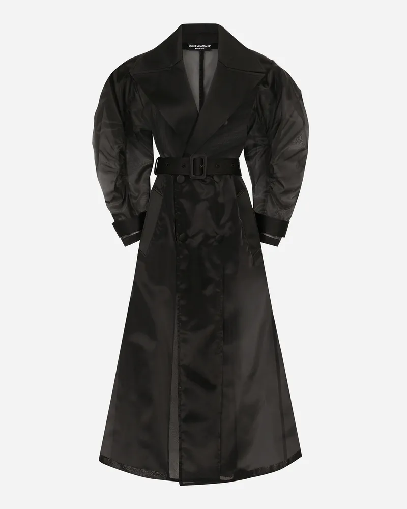 Dolce & Gabbana Trenchcoat Aus Technischem Organza Mit Gerafften Ärmeln - Frau Mäntel Und Jacken Schwarz Black