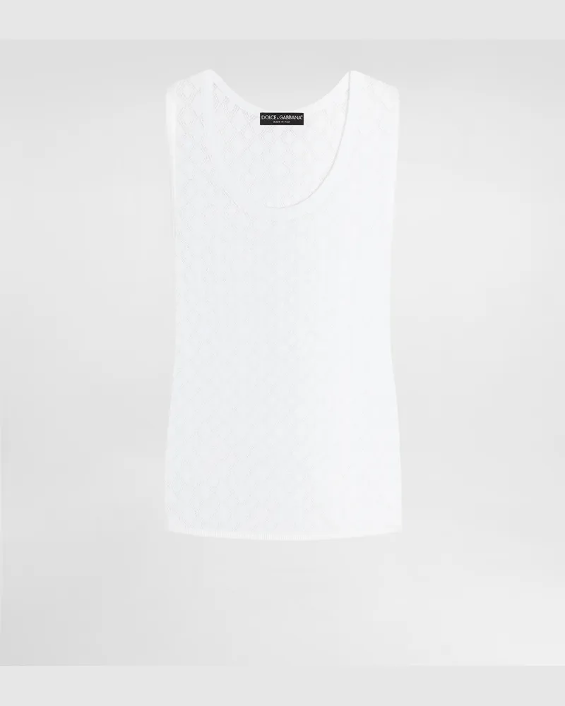 Dolce & Gabbana Diamond-pattern Perforated Cotton Tank Top - Mann Strickwaren Wei White