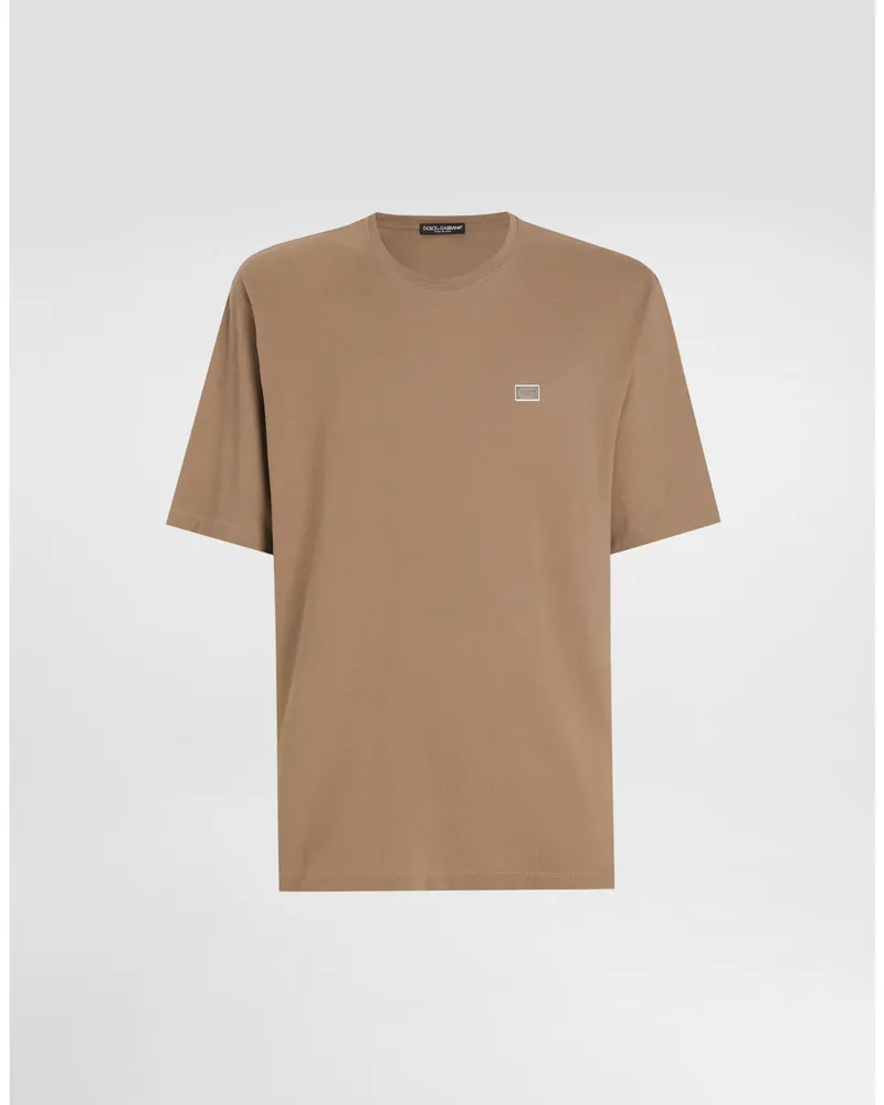 Dolce & Gabbana T-shirt Aus Baumwolle Mit Plakette - Mann T-shirts Und Polos Braun Braun
