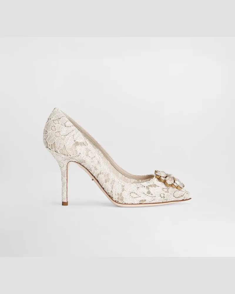 Dolce & Gabbana Pump In Taormina Lace With Crystals - Frau Pumps Und Slingbacks Grau Spitze Weiss