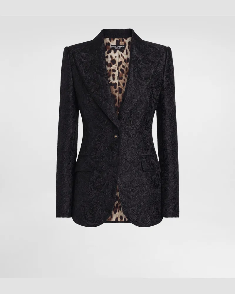 Dolce & Gabbana Einreihige Turlington-jacke Aus Floralem Matelassé-jacquard - Frau Blazer Schwarz Schwarz