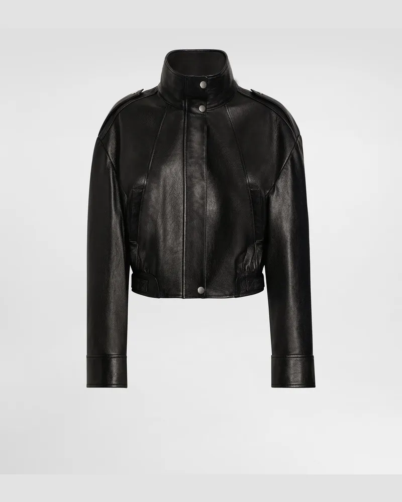Dolce & Gabbana Jacke Aus Plongé-ziegenleder - Frau Mäntel Und Jacken Schwarz Schwarz
