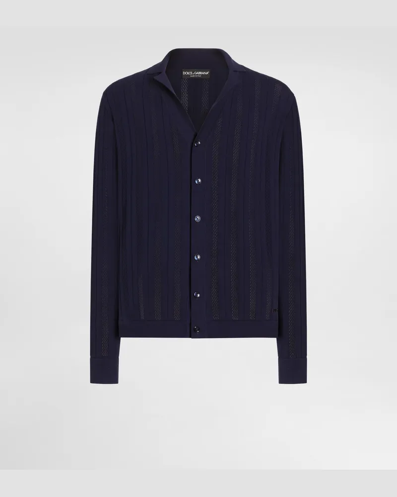Dolce & Gabbana Cardigan Aus Baumwolle Mit Lochstrick - Mann Strickwaren Blau Blue