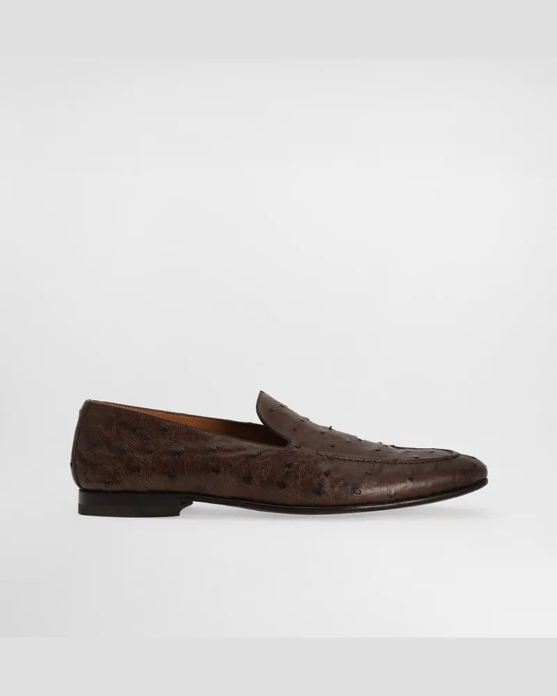 Dolce & Gabbana Ostrich Leather Slippers - Mann Driver Und Mokassins Braun Brown
