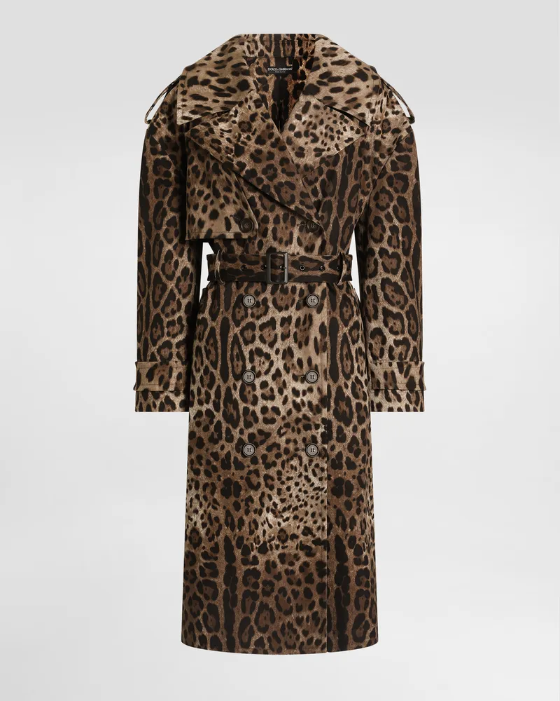 Dolce & Gabbana Mantel Aus Baumwoll-drill Mit Zweireihiger Knopfleiste Und Leo-print - Frau Mäntel Und Jacken Animalprint Drucken