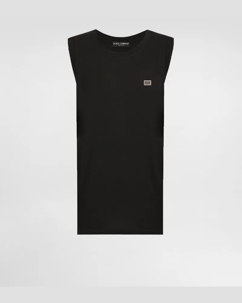 Dolce & Gabbana Oversize-tanktop Aus Baumwolle Mit Plakette - Mann T-shirts Und Polos Schwarz Schwarz