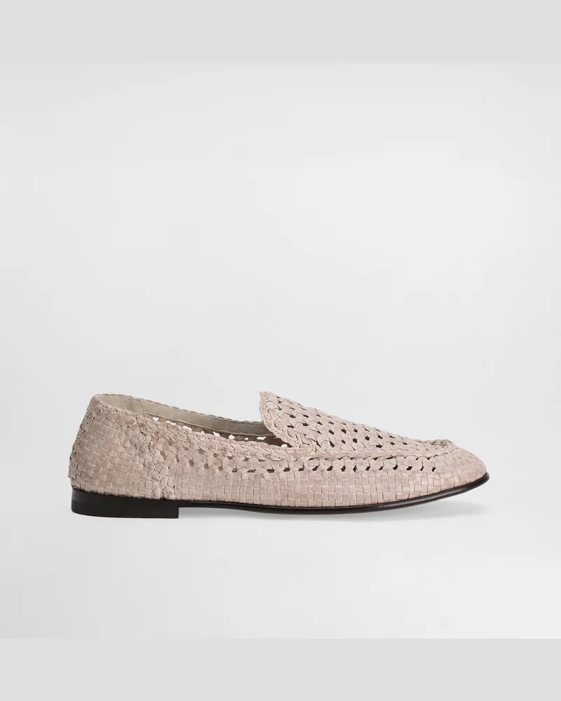 Dolce & Gabbana Slipper Aus Glänzendem Ziegenleder - Mann Driver Und Mokassins Beige Beige