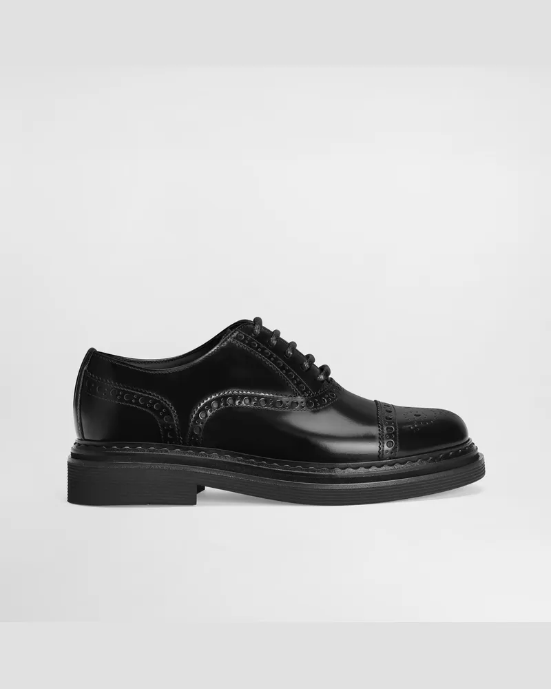 Dolce & Gabbana Schnürschuh Aus Gebürstetem Kalbsleder - Frau Flat Schwarz Leder Schwarz