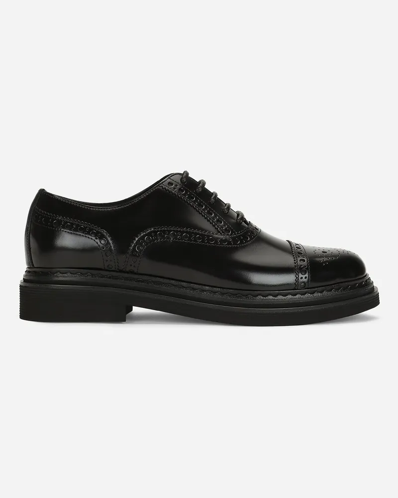 Dolce & Gabbana Schnürschuh Aus Gebürstetem Kalbsleder - Frau Flat Schwarz Leder Schwarz