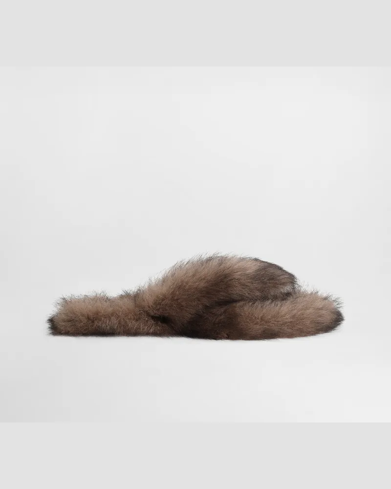 Dolce & Gabbana Shearling Flip-flops - Frau Pantoletten Und Mules Braun Braun