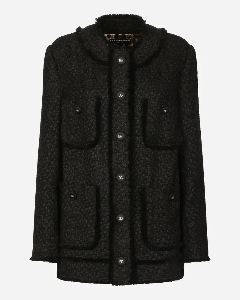 Dolce & Gabbana Einreihige Jacke Aus Raschel-tweed - Frau Mäntel Und Jacken Schwarz Schwarz