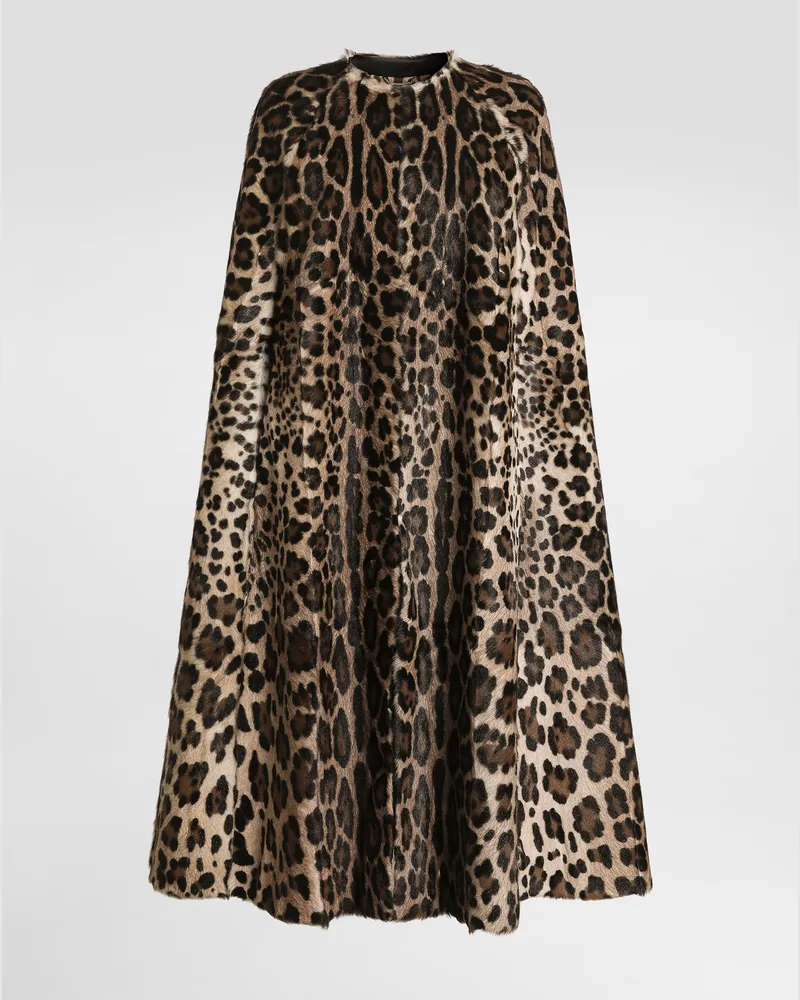 Dolce & Gabbana Leo Kid Leather Cape - Frau Mäntel Und Jacken Animalprint Print