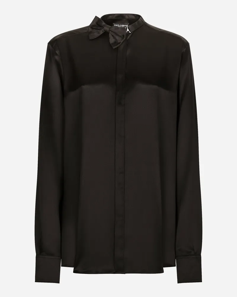Dolce & Gabbana Satinbluse Mit Fliegendetail - Frau Blusen Und Tops Schwarz Seide Schwarz