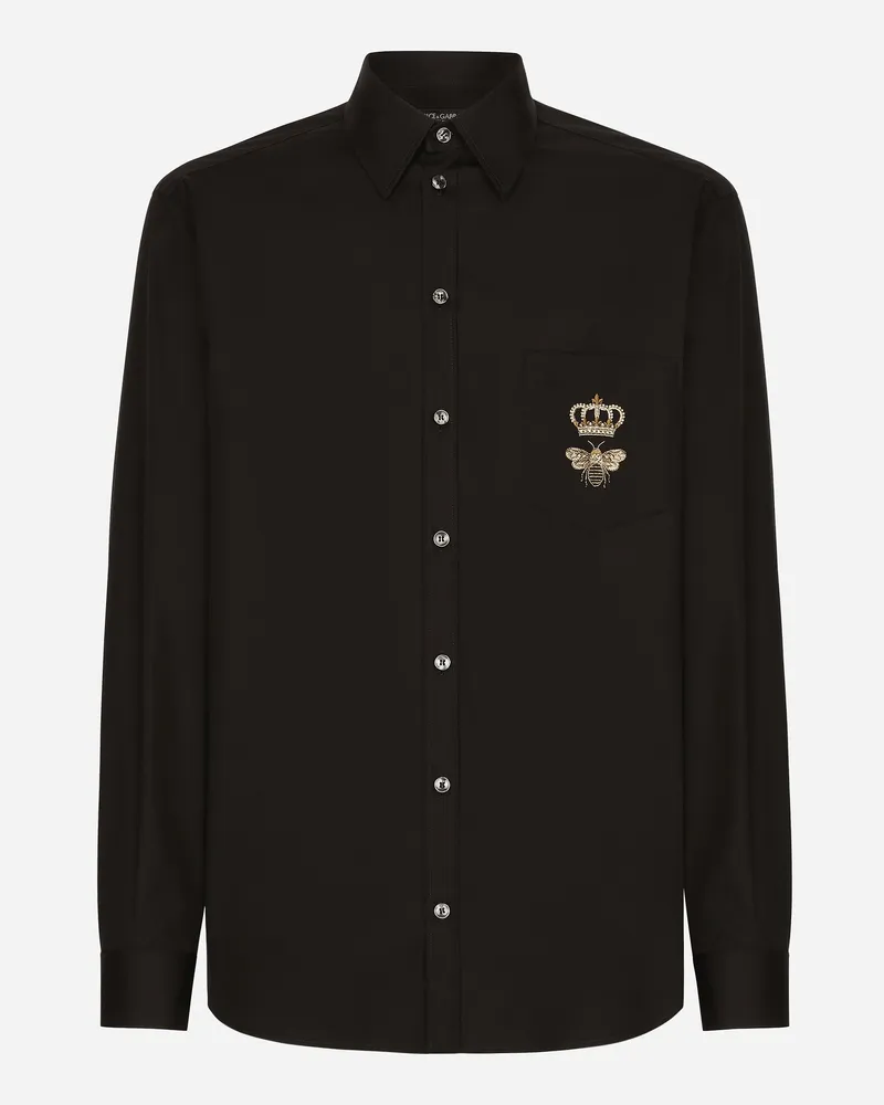 Dolce & Gabbana Hemd Martini Aus Baumwolle Mit Stickerei - Mann Hemden Schwarz Baumwolle Schwarz
