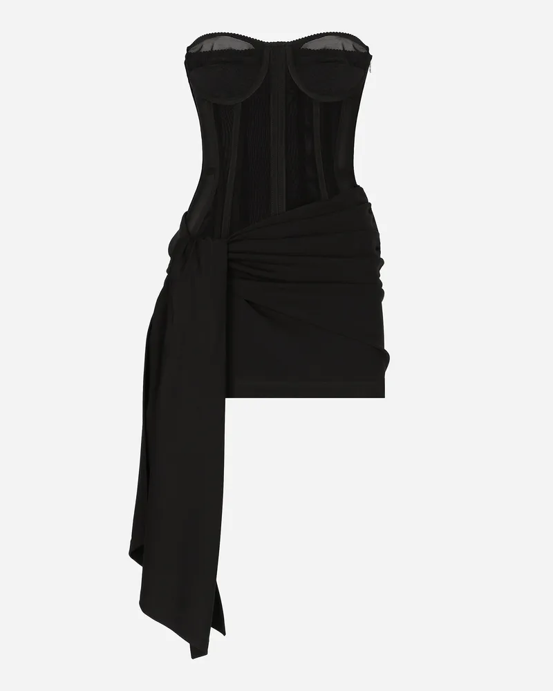 Dolce & Gabbana Kurzes Kleid Mit Bustierdetail Aus Jersey Aus Milano Ripp - Frau Kleider Schwarz Viskose Schwarz