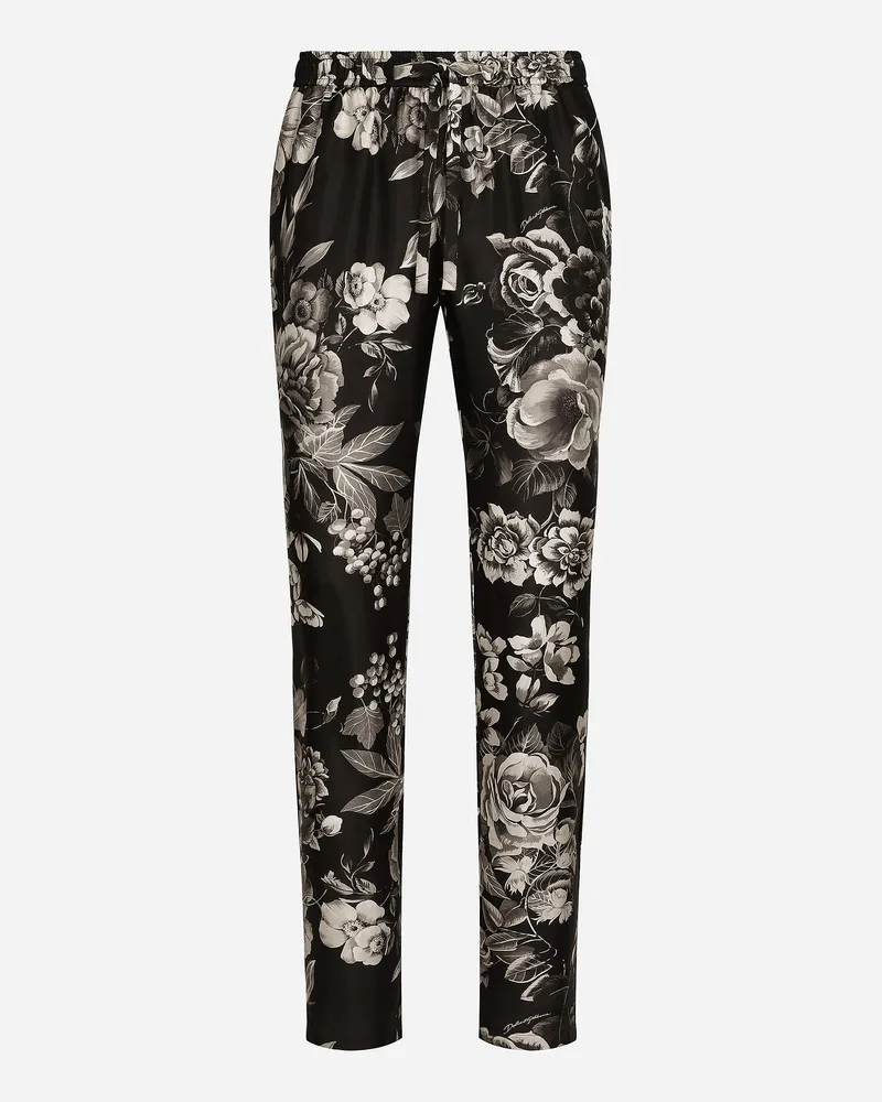 Dolce & Gabbana Jogginghose aus Seidentwill Blumenprint Drucken