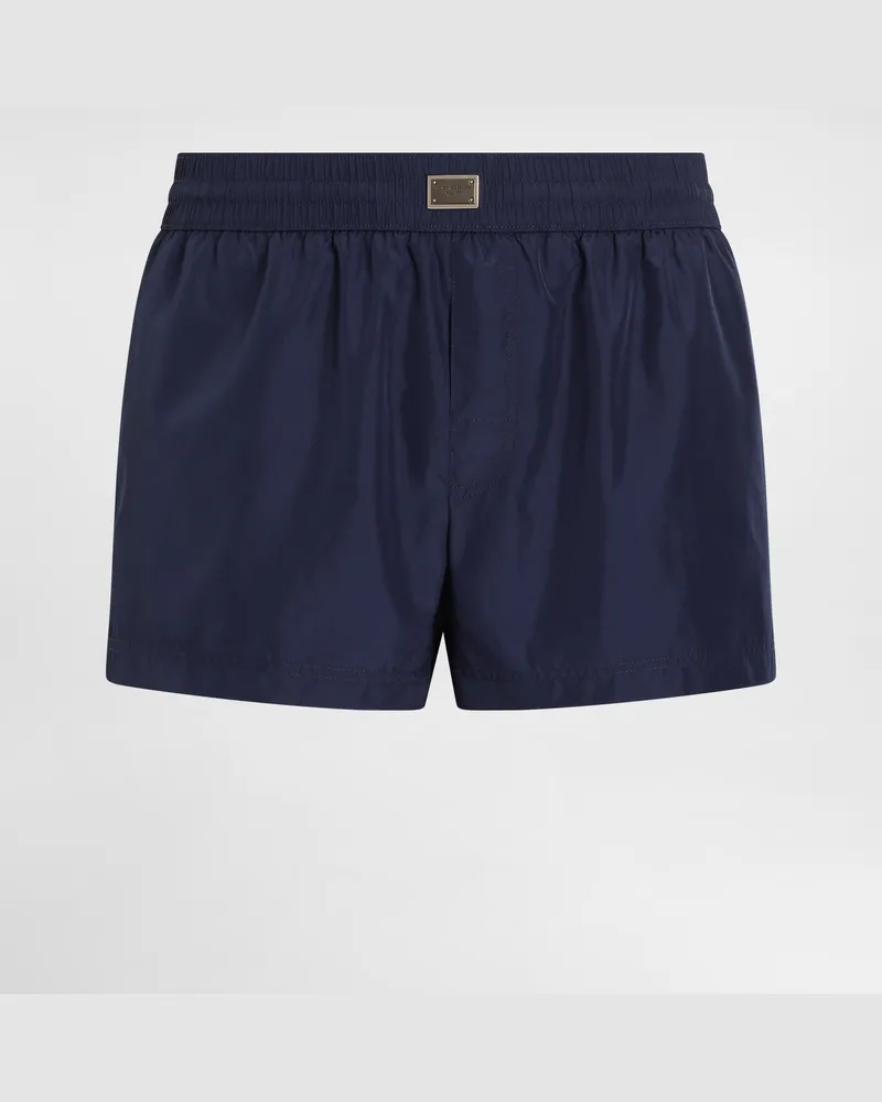 Dolce & Gabbana Kurze Badeshorts Mit Plakette - Mann Beachwear Blau Blau