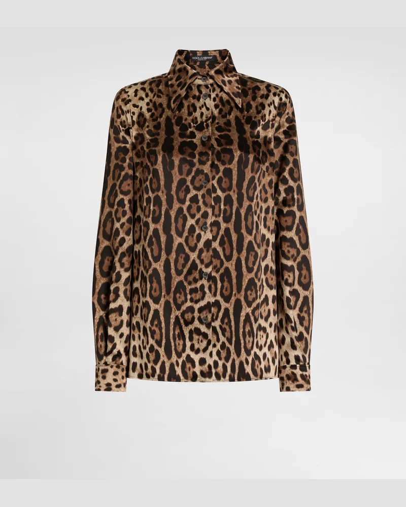 Dolce & Gabbana Leopard-print Satin Shirt - Frau Blusen Und Tops Animalprint Drucken