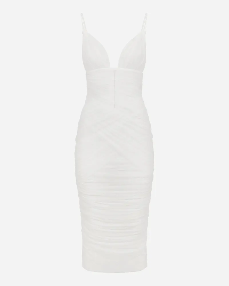 Dolce & Gabbana Drapiertes Longuette-kleid Aus Tüll - Frau Kleider Wei� T�ll Weiss