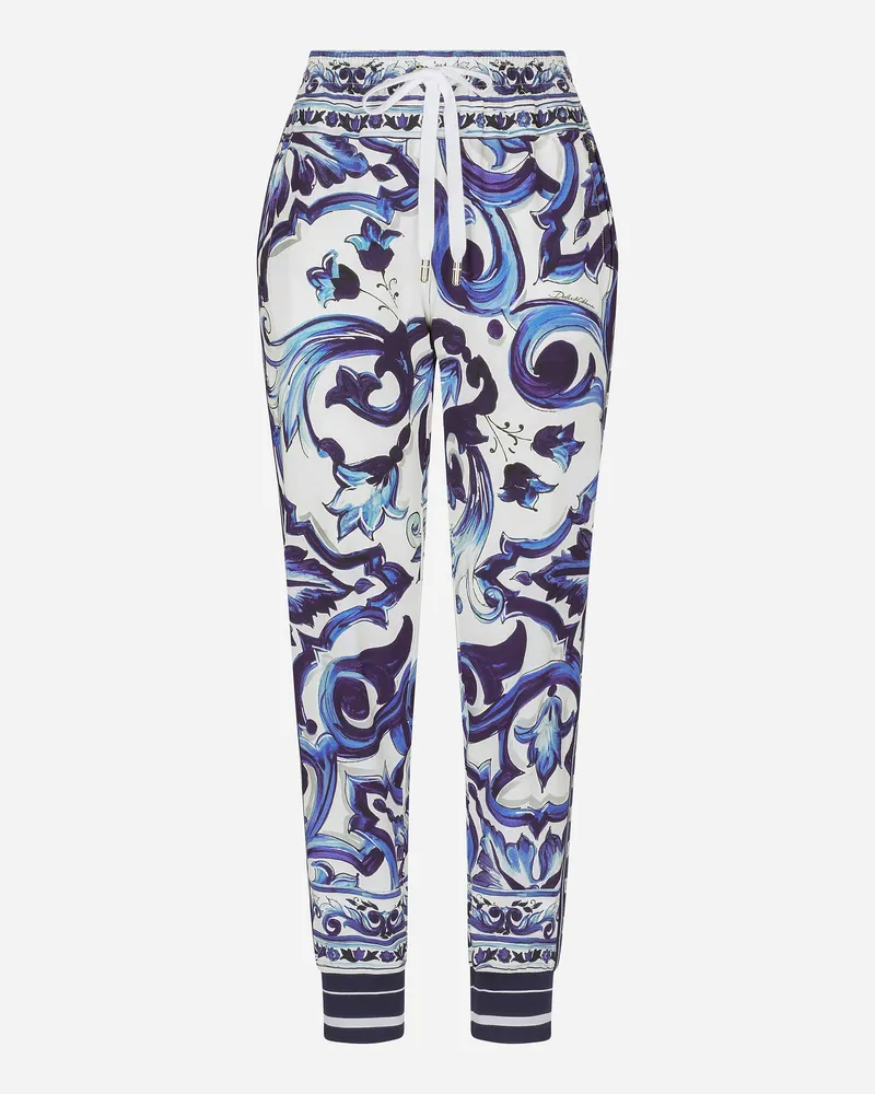 Dolce & Gabbana Jogginghose Aus Cady Majolika-print - Frau Hosen Und Shorts Mehrfarbig Viskose Mehrfarbig