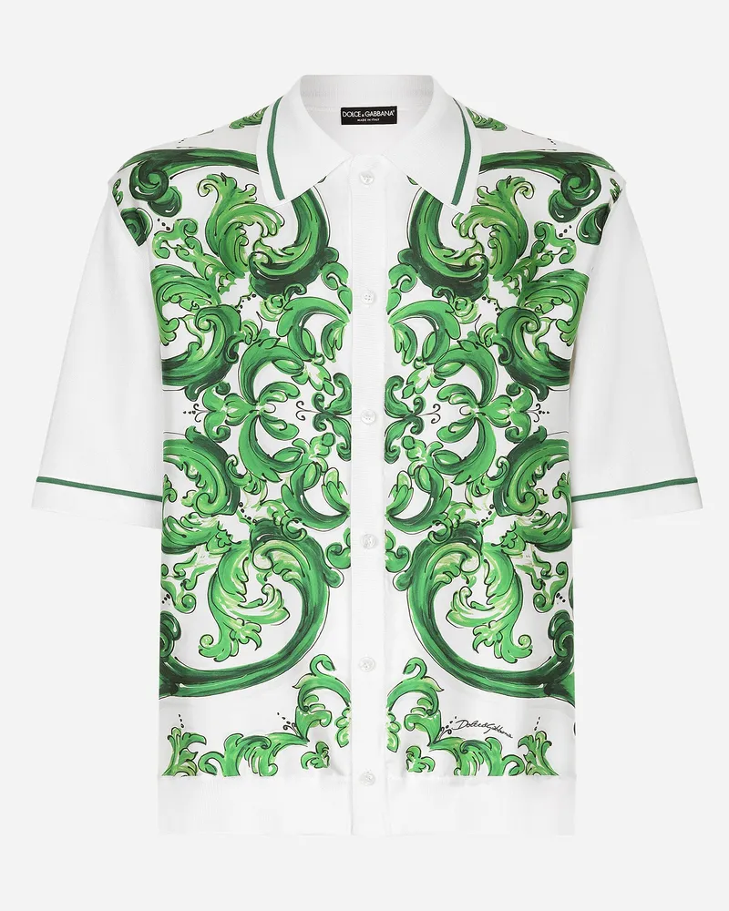 Dolce & Gabbana Oversize-Hemd aus Garn und Seide Majolika-Print Drucken